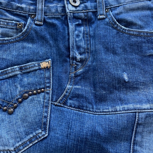 Replay Denim Blue Jean Raw Hem Fringe Studded Casual A-line Midi Skirt 26 - Picture 9 of 10